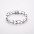 Bracciale rigido in acciaio inox argento con motivo a lettere CH traforate e chiusura a scatto - Color Acciaio