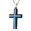Heren kruisketting van roestvrij staal met dubbellaagse blauwe en zwarte inlays - Zwart en Blauw Contrast Kruis Ketting Set