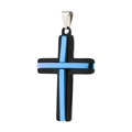 Dubbellaagse roestvrijstalen kruis hanger met zwart en blauw contrast afwerking - Zwart en Blauw Contrast Kruis Hanger
