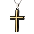 Dubbellaagse roestvrijstalen kruisketting met matzwarte en gouden afwerking - Zwart en Goud Contrast Kruis Ketting Set