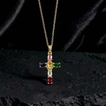 Collana a croce dorata con zirconi ovali colorati su una sottile catena dorata - Stile Z1 Oro Multicolore