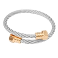 Bracciale rigido in filo d'acciaio industriale con dadi esagonali in oro rosa e argento - Cavo Argento con Estremità Dorate