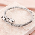 Silver-tone cable twisted stainless steel cuff bracelet with polished end caps - Silver