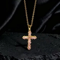 Elegante collana a croce dorata con pietre di zircone rosa sfaccettate da donna - Stile E2 Oro Rosa