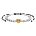Titanium steel leopard head beaded bracelet with cubic zirconia and adjustable black cord - Steel Color Gold Leopard White Zirconia