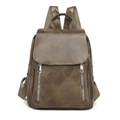 Zaino vintage da donna in pelle PU marrone scuro con patta e chiusure lampo multiple - Cachi