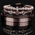 Vintage rose gold men's bracelet set with cross beads and Spanish Lord's Prayer engraving - Rose Gold