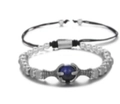 Vintage steel beaded bracelet with deep blue stone and adjustable black cord - Dragon Claw Black
