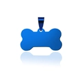 Blue bone-shaped stainless steel pet ID tag with metallic finish and matching ring - Small / Blue Plated