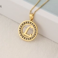 Gold stainless steel letter L round pendant necklace with sparkling crystal inlay - L