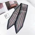 Detail of striped silk-like scarf with pointed ends featuring modern geometric patterns - 86cm / Colorful Stripes Black