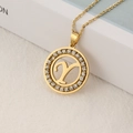 Golden stainless steel letter Y necklace with sparkling crystal halo on round pendant - Letter Y