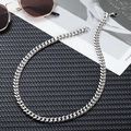 Cadena cubana de acero inoxidable plateado con cierre de langosta y accesorios de moda - Plateado
