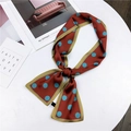 Sciarpa twilly rosso ruggine stile vintage a pois blu con bordi dorati - Rosso a Pois