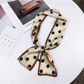 Foulard a pois beige con bordo marrone per styling capelli o accessorio polso - Bianco Crema Pois