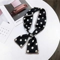 Classic black satin twilly scarf with white polka dots for women as a neck tie or hair band - Black Polka Dot
