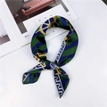 Elegant navy and green striped silk square scarf with gold nautical helm and chain patterns - Nautical Green