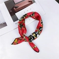 Elegant red square neck scarf featuring golden chain and leopard print patterns - Red Leopard Chain