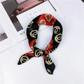 Elegant black and red small square silk scarf with golden chain patterns and knot style - Red Double Ring