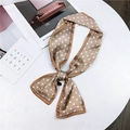 Elegant coffee brown polka dot silk scarf in a long narrow design for versatile styling - Polka Dot Khaki