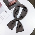 Dark coffee narrow silk scarf with black and white striped edges and 100% polyester label - Grey Plain Edge