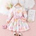 Weiße Langarm-Kleid für Mädchen mit bunten Eiscreme- und Donut-Drucken - 90cm (1-2 Jahre) / SKY036