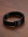 Men's matte black stainless steel watch strap bracelet with blank engravable plate - Black