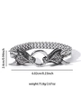 Detailed view of silver viking wolf head bracelet with weight and size measurements - Vintage Dragon Head Style (sl059)