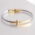 Bracciale a fune in acciaio inossidabile da 3mm con finitura bicolore e fibbia a vite - Bicolore Oro e Argento