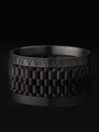 Macro detail of black stainless steel ring featuring Roman numerals and watchband texture - Watch Link Roman Numeral Bangle (sztz017 Black)