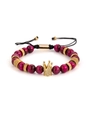 Macro detail of crown charm on rose red tiger eye stone beaded adjustable bracelet - Rose Red Tiger Eye (slbz019 Red)