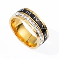 Rotating gold titanium ring with Roman numerals and square-cut zircon stones - Size 6 / Gold