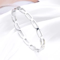Bracciale rigido argento minimalista in acciaio inossidabile lucido con fibbia cava - Argento