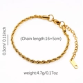 18k gold plated stainless steel twisted rope chain bracelet with lobster clasp and tag - Gold