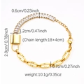 Bracelet en acier inoxydable doré avec zircons, pendentif cadenas et maillons design - Or/Zirconium Blanc