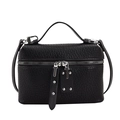 Borsa a mano a scatola in pelle martellata nera con manico e finiture argentate su bianco - Nero