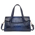 Sac à main bleu foncé à texture crocodile avec détails dorés et bandoulière amovible - Bleu