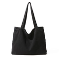 Bolso tote de lona negra minimalista con asas largas dobles para llevar al hombro - Negro