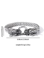 Viking wolf head steel bracelet with vintage silver finish and woven chain design - Double Dragon Playing Ball Style (sl062)