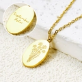 Collier fleur d'aster de septembre en titane plaqué or 18k avec pendentif ovale fleuri - Septembre Aster
