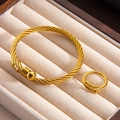 Gouden sieradenset met gevlochten kabelarmband en kruisring van staal - Zwart Goud Set