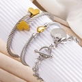 Three-piece gold and silver heart bracelet set with toggle clasp and pavé rhinestones - Two-tone Jewelry Set