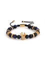 Blue tiger eye beaded bracelet with gold crown charm and adjustable woven strap - Royal Blue Tiger Eye (slbz019 Blue)