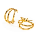Polished 18k gold plated triple-line hoop earrings with minimalist geometric design - Three-Layer Polished Hoop Studs (130)