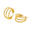 Three-layered 18k gold plated hoop earrings with hammered texture and snap closure - Three-Layer Hammered Hoop Earrings (132)