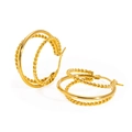 18k gold plated stainless steel triple hoop earrings with twisted rope texture design - Double Layer Smooth and Twisted Hoops (133)