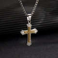 Two-tone iced out cross pendant with cubic zirconia and stainless steel box chain - Gold