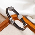 Pulsera de doble capa de cable de acero negro con cubos plateados pulidos para hombre - Negro Plata