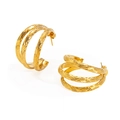 Three-layer parallel wave hoops in 18k gold plated stainless steel with textured finish - Three-Layer Parallel Wave Texture (135)
