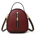 Elegante borsa a secchiello a forma di uovo rosso vino con finiture in pelle marrone - Rosso